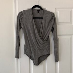 J. Crew Gray Wrap-Front Long-Sleeve Bodysuit
